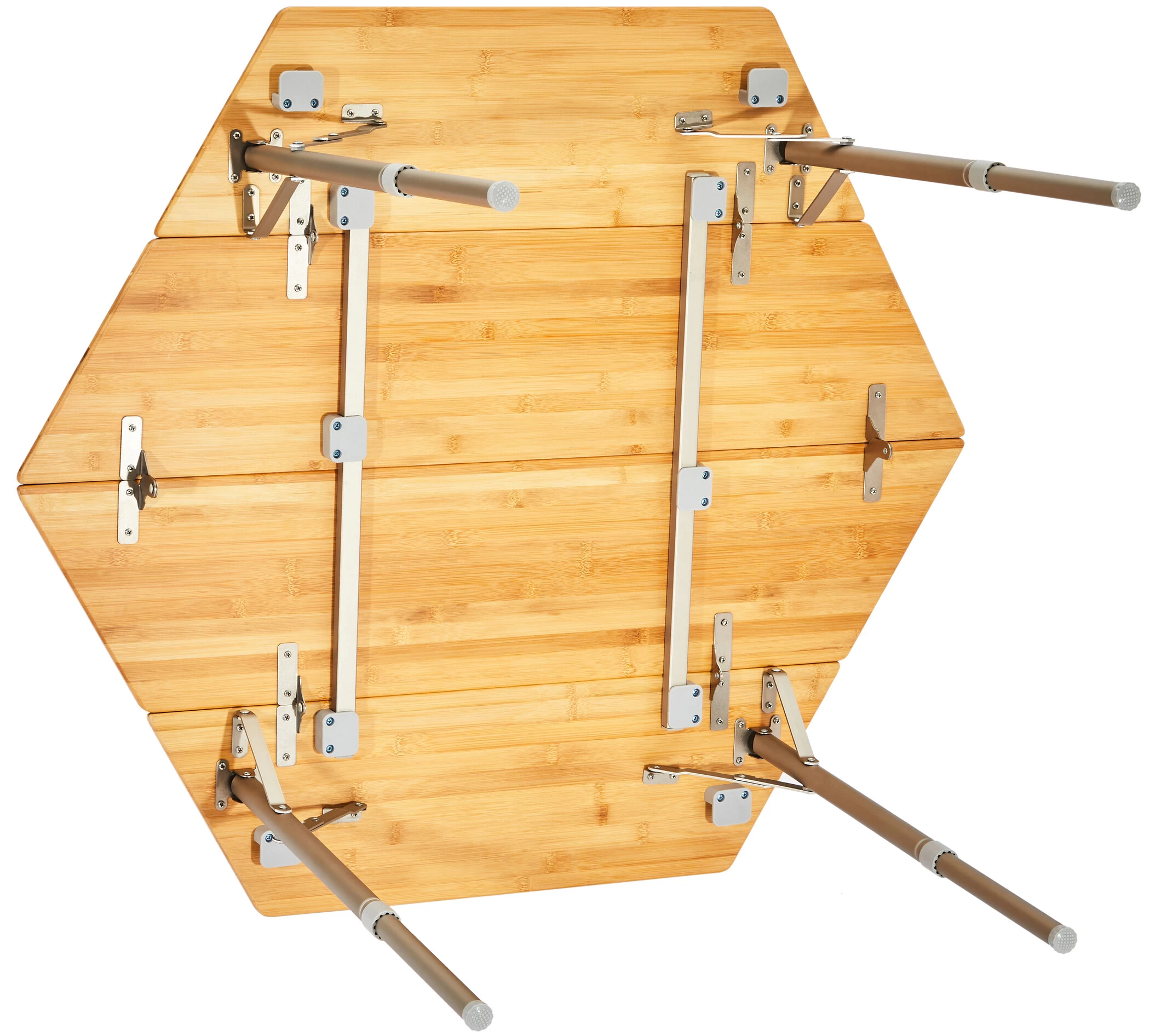 CAMPZ Hexa Tavolo Pieghevole In Bambù 100x86x40/60cm, Marrone 3 CAMPZ Hexa Tavolo Pieghevole In Bambù 100x86x40/60cm, Marrone - immagine 3